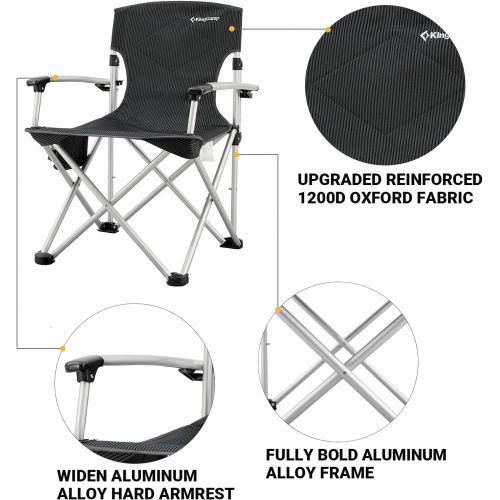  KingCamp Outdoor Camping Folding Chair Lightweight Aluminum Alloy Frame Oversized Padded Lawn Chairs Heavy Duty Camping Chairs with Cup Holder Supports 300 lbs