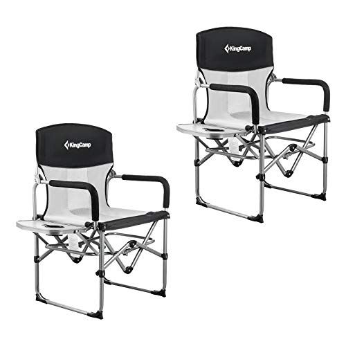  KingCamp Camping Chair Heavy Duty Folding Mesh Chair with Handle and Side Table, 2 Pack