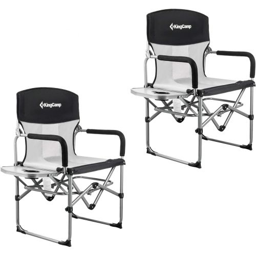  KingCamp Camping Chair Heavy Duty Folding Mesh Chair with Handle and Side Table, 2 Pack