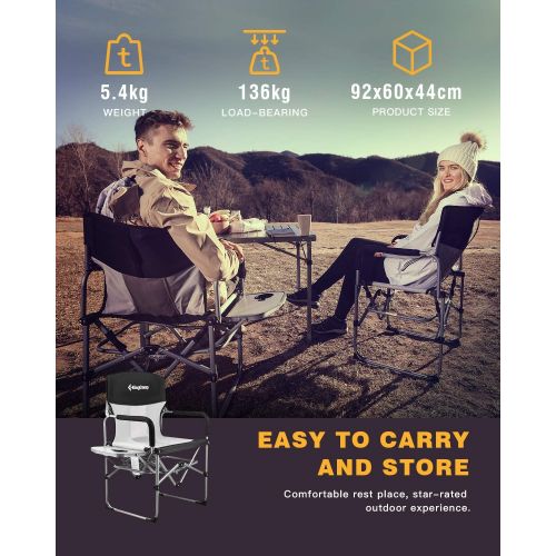  KingCamp Camping Chair Heavy Duty Folding Mesh Chair with Handle and Side Table, 2 Pack