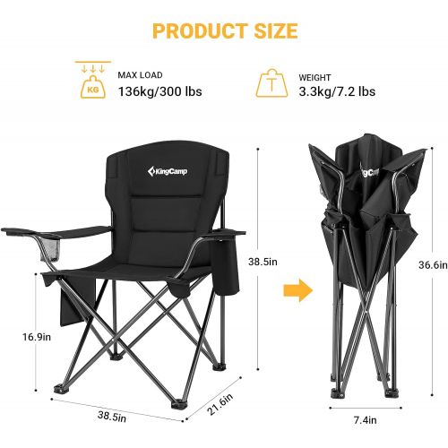  KingCamp Folding Camping Chair Oversized Portable Lawn Chair Padded Quad Chair with Cup Holder and Carry Bag, Heavy Duty Supports 300lbs for Outdoor, Fishing, Picnic, Sports