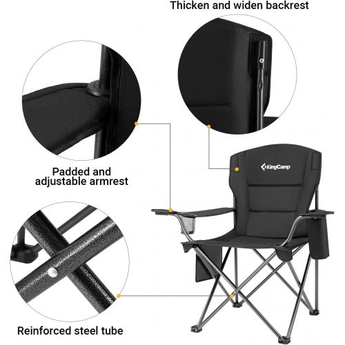  KingCamp Folding Camping Chair Oversized Portable Lawn Chair Padded Quad Chair with Cup Holder and Carry Bag, Heavy Duty Supports 300lbs for Outdoor, Fishing, Picnic, Sports