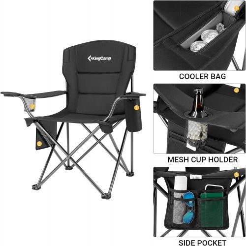  KingCamp Folding Camping Chair Oversized Portable Lawn Chair Padded Quad Chair with Cup Holder and Carry Bag, Heavy Duty Supports 300lbs for Outdoor, Fishing, Picnic, Sports