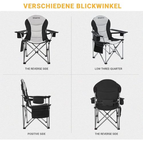  KingCamp Oversized Heavy Duty Padded Outdoor Camping Folding Chair with Lumbar Back Support, Cooler, Armrest, Cup Holder, Side Pocket, Supports 353 lbs