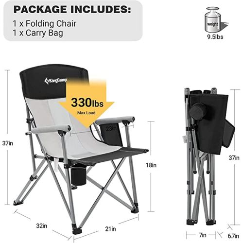 KingCamp Folding Camping Chair Lightweight Portable Compact Outdoor Chairs for Adults with Cup Holder Side Pocket Mesh Back for Travel Backpacking Patio Lawn Hiking Festival Sports