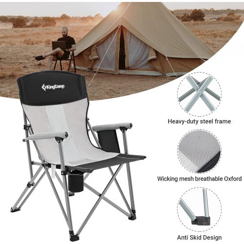  KingCamp Folding Camping Chair Lightweight Portable Compact Outdoor Chairs for Adults with Cup Holder Side Pocket Mesh Back for Travel Backpacking Patio Lawn Hiking Festival Sports