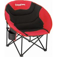 KingCamp Camping Chair Oversized Padded Moon Round Saucer Chairs Camping Folding Chair with Cup Holder,Storage Bag,Carry Bag for Camping, Hiking Fishing Sports Balck&Red Camping Ch
