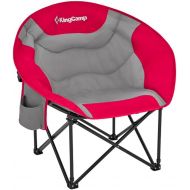 KingCamp Folding Portable Indoor or Outdoor Waterproof Saucer Lounge Camping and Bedroom Chair with Cupholder and Back Storage Pocket, Red/Grey