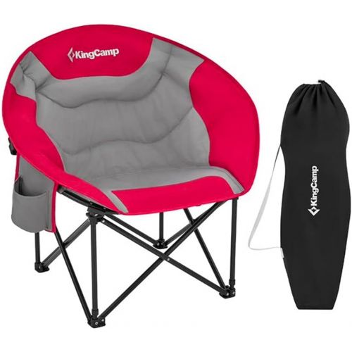  KingCamp Folding Portable Indoor or Outdoor Waterproof Saucer Lounge Camping and Bedroom Chair with Cupholder and Back Storage Pocket, Red/Grey