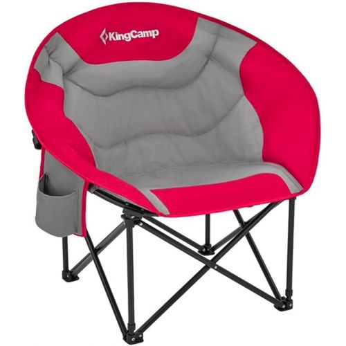  KingCamp Folding Portable Indoor or Outdoor Waterproof Saucer Lounge Camping and Bedroom Chair with Cupholder and Back Storage Pocket, Red/Grey