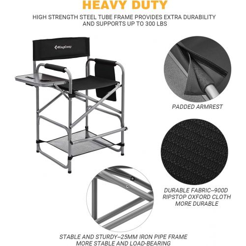  KingCamp Heavy Duty Camping Directors Chair Folding Oversized Portable Camping Chair with Side Table for Outdoor Tailgating Sports Backpacking Fishing Beach Trip Picnic Lawn