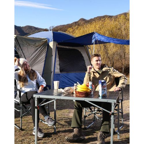  KingCamp Lightweight Aluminum Alloy Folding Table Portable Strong Stable Roll up Table with Camping Cookware Mess Kit 8 Pcs Camping Cookware Set for Family Hiking Picnic