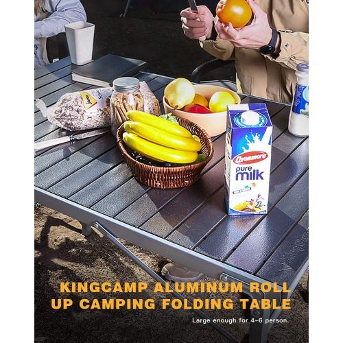  KingCamp Lightweight Aluminum Alloy Folding Table Portable Strong Stable Roll up Table with Camping Cookware Mess Kit 8 Pcs Camping Cookware Set for Family Hiking Picnic