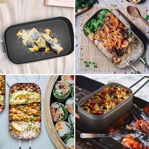  KingCamp Mess Tin Camping Bento Box Portable Military Mess Kit Aluminum Camping Cookware Lightweight Lunch Container Windproof Open Fire Cooking Equipment