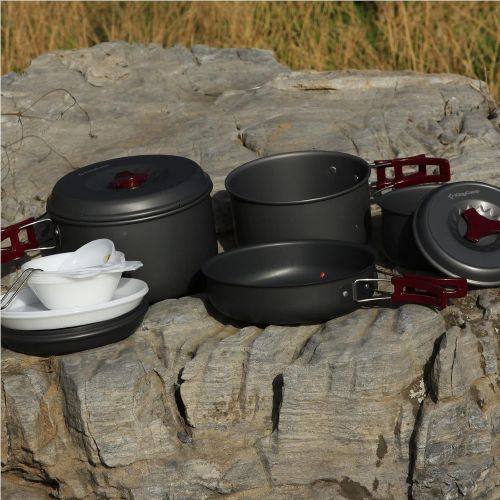  KingCamp 17/15 PCS Hard-Anodized Aluminum Camping cookware Set Camping Pots and Pans Set Lightweight Compact Camp Cooking Set Mess kit for Camping Backpacking Hiking Trekking Picni