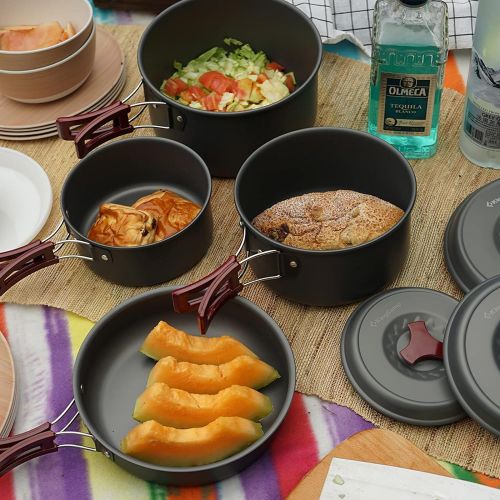  KingCamp Camping Cookware Mess Kit 17/25 pcs Open Fire Cookware Backpacking Cooking Mess Kit Cooking Equipment Lightweight Pots and Pans Set for Camping Hiking Picnic