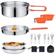 KingCamp 17/25 PCS Stainless Steel Camping Cookware Mess Kit, Nonstick Lightweight Compact Backpacking Cooking Set for Outdoor Picnic Hiking, Includes Pot Pan Bowls Plates and Cutl