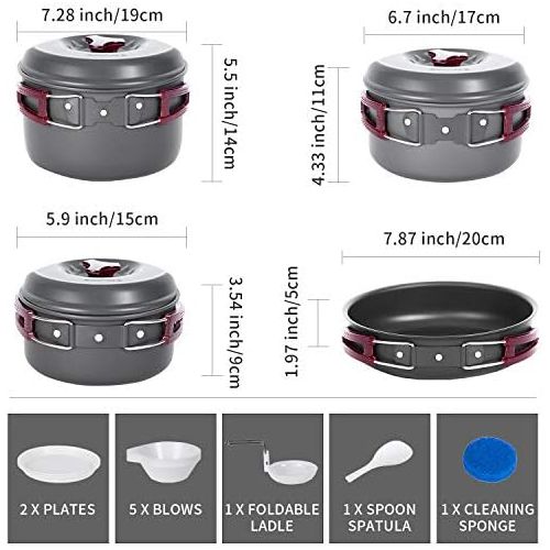  KingCamp 5/8/17 PCS Camping Cookware Set, Nonstick Aluminum Lightweight Outdoor Backpacking Cooking Mess Kit for Hiking Picnic