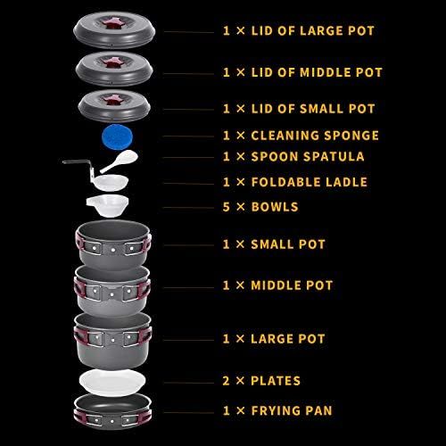  KingCamp 5/8/17 PCS Camping Cookware Set, Nonstick Aluminum Lightweight Outdoor Backpacking Cooking Mess Kit for Hiking Picnic