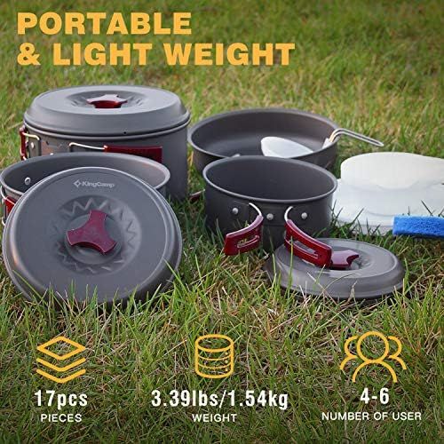  KingCamp 5/8/17 PCS Camping Cookware Set, Nonstick Aluminum Lightweight Outdoor Backpacking Cooking Mess Kit for Hiking Picnic