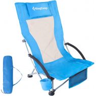 KingCamp Beach Chair with Padded Armrest, Low Portable Camping Chair with Cup Holder, Mesh Backpacking Chair for Outdoor, Camping, BBQ, Beach, Travel, Picnic, Easy Carry (Blue)