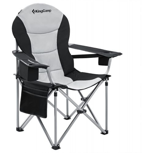  KingCamp Lumbar Back Padded Camp Chair Heavy Duty Oversized Folding Camping Chair with Cooler Bag Armrest and Cup Holder for Outdoor, Fishing, Yard, Sports