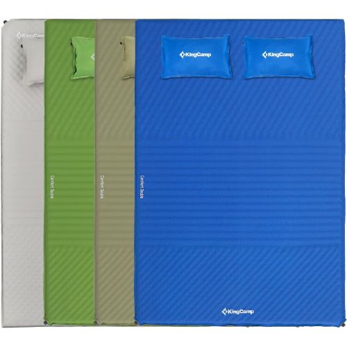  KingCamp Double Self Inflating Sleeping Pad for Camping 75D Sleeping Mat Queen Size Foam Camping Pad with 2 Travel Pillows Air Mattress for Backpacking Tent Indoor Outdoor
