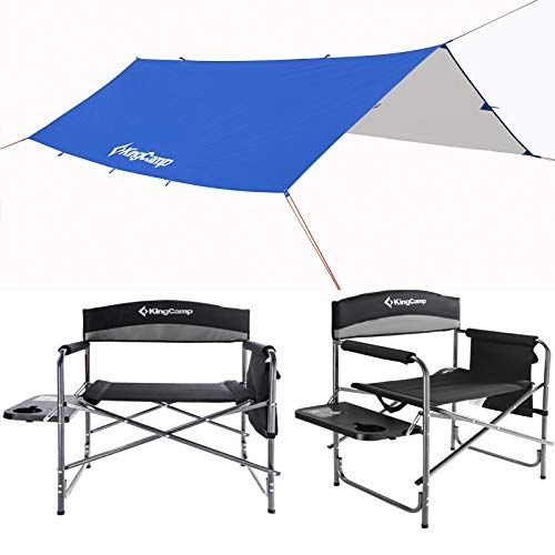 KingCamp Heavy Duty Camping Folding Director Chair + KingCamp Rain Fly Tarp-Lightweight, Portable Tent Tarp