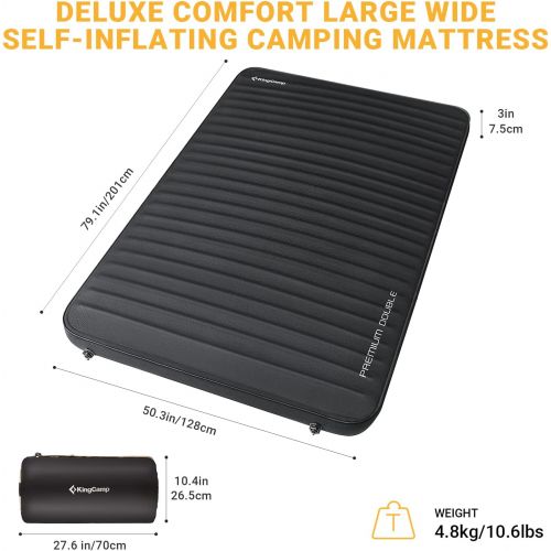  KingCamp 3D Double Self-Inflating Sleeping Pad Air Mattress for Camping Lightweight Inflatable Sleeping Pad Protable 3 Inch Waterproof for Backpacking Traveling and Hiking.