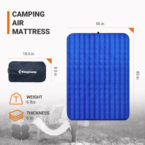  KingCamp Sleeping pad for Camping 6 Thick Camping Mattress 2 Person Inflatable Mattress Camping with Pump Up to 550LB for Heavy Weight for Tent Backpacking Queen Size Camping Pad B