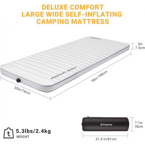  KingCamp Premium 3D Sides Self-Inflating Camping Sleeping Pad for Double Single Thick Camping Foam Pad Higher R-Value Warm & Comfortable for Indoor Outdoors Winter Camping Tent (Mu