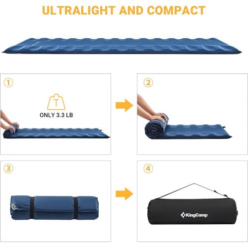  KingCamp 3D Self Inflating Sleeping Pad Ultralight Camping Air Mattress Pad Compact Inflatable Mat 2inch for Tent Hiking and Adults.