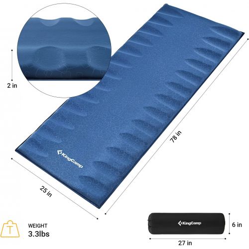  KingCamp 3D Self Inflating Sleeping Pad Ultralight Camping Air Mattress Pad Compact Inflatable Mat 2inch for Tent Hiking and Adults.