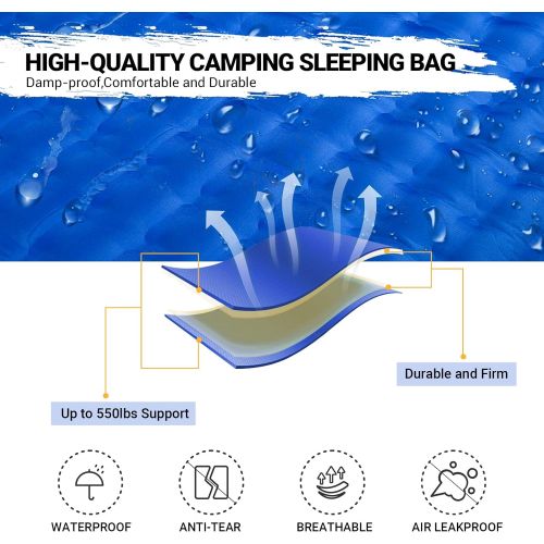  Kingcamp Inflatable Sleeping Pad for Camping Backpacking Extra-Wide 56 inch Queen Air Mattress Camping Mat with Versatile Pump for Home Camping Hiking RV Tent