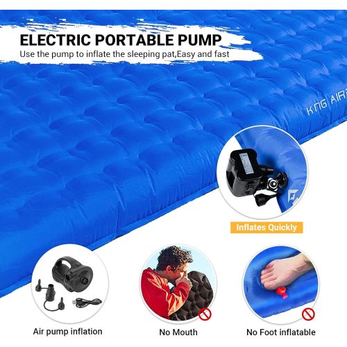  Kingcamp Inflatable Sleeping Pad for Camping Backpacking Extra-Wide 56 inch Queen Air Mattress Camping Mat with Versatile Pump for Home Camping Hiking RV Tent