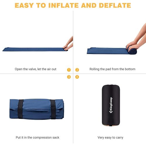  KingCamp Sleeping Pad, Inflatable Extra Thick Sleeping Pads, Folding Compact Lightweight Comfortable Waterproof Air Mattress Mat for Camping Tent Backpacking Travel Cot Outdoors Hi