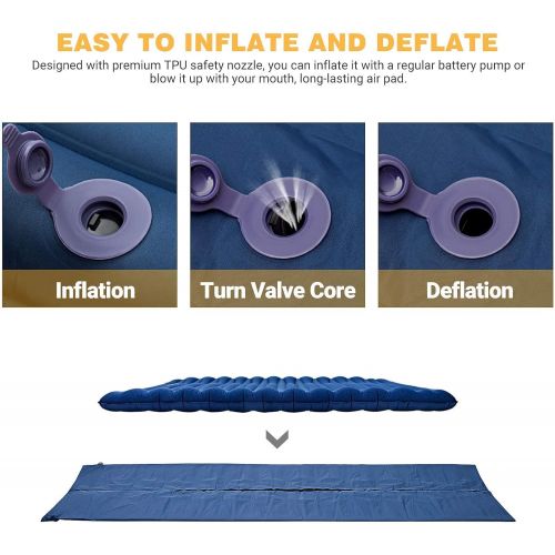  KingCamp Sleeping Pad, Inflatable Extra Thick Sleeping Pads, Folding Compact Lightweight Comfortable Waterproof Air Mattress Mat for Camping Tent Backpacking Travel Cot Outdoors Hi