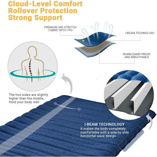  KingCamp Sleeping Pad, Inflatable Extra Thick Sleeping Pads, Folding Compact Lightweight Comfortable Waterproof Air Mattress Mat for Camping Tent Backpacking Travel Cot Outdoors Hi