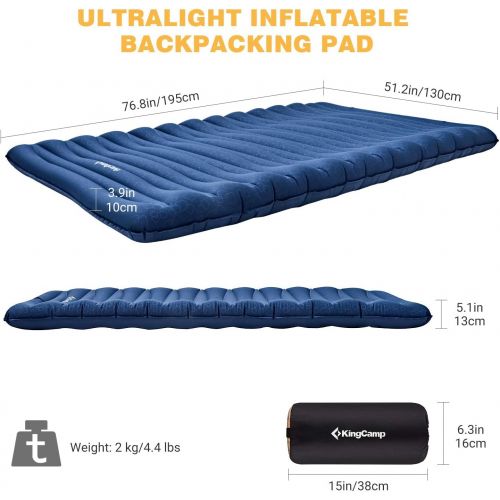  KingCamp Sleeping Pad, Inflatable Extra Thick Sleeping Pads, Folding Compact Lightweight Comfortable Waterproof Air Mattress Mat for Camping Tent Backpacking Travel Cot Outdoors Hi