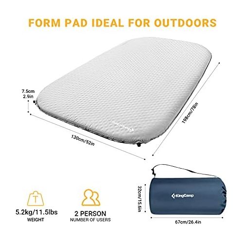  Kingcamp Self Inflating Sleeping Pad Deluxe Series for Camping, Thick Lightweight Foam Mattress, Portable Waterproof Air Mat for Backpacking, Hiking, Tent, Cot and Trip, Single and