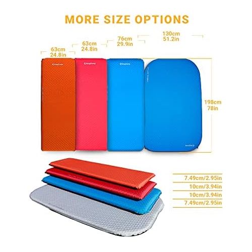  Kingcamp Self Inflating Sleeping Pad Deluxe Series for Camping, Thick Lightweight Foam Mattress, Portable Waterproof Air Mat for Backpacking, Hiking, Tent, Cot and Trip, Single and