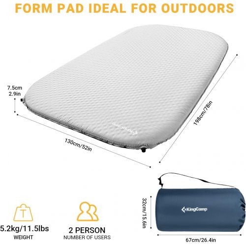  Kingcamp Self Inflating Sleeping Pad Deluxe Series for Camping, Thick Lightweight Foam Mattress, Portable Waterproof Air Mat for Backpacking, Hiking, Tent, Cot and Trip, Single and