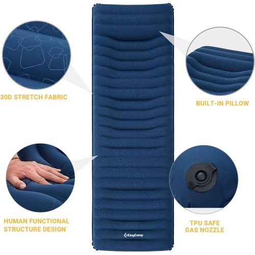  KingCamp Camping Inflatable Sleeping Pad Mat Utralight Air Mattress Pad Ergonomic Design Built-in Pillow 6 inch for Backpacking Traveling and Hiking.