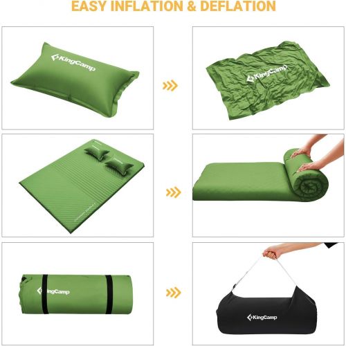  KingCamp Sleeping Pad for Camping Double, Self Inflating Twin Size Mat, Triple Zone Lightweight Camping Mattress with Pillow, Compact for Hiking, Car trip, Tent, Cot, Outdoor and I