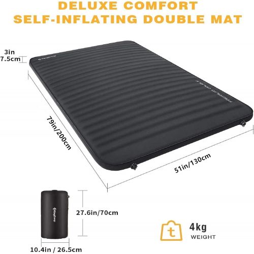  KingCamp Self Inflating Camping Mat, Double Sleeping Pad, Waterproof and Lightweight 3D Portable Large Thick Self Inflatable Foam Air Mattress, Outdoor Camping, Travel 79x 50”x 3”