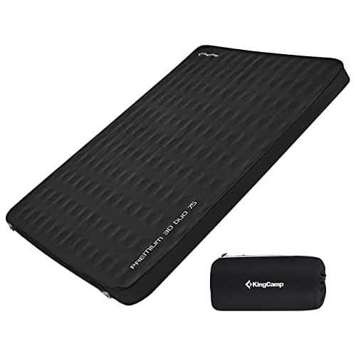  KingCamp Double Self Inflating Camping Sleeping Pad with R Value 11, Insulated 3 Inch Thick Foam Air Mattress for 2 Two Person，Queen Size, Car Camping, Tent, 4 Season, Black, 79.1