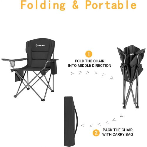  KingCamp Heavy Duty Oversized Folding Outdoor Portable Lawn Adults Chair Accessories Gear for Outside Camp, Sports, 38.5 X 21.6 X 38.5, Black