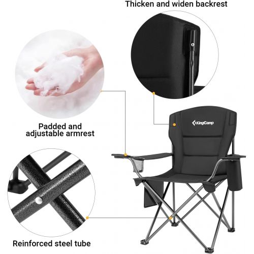  KingCamp Heavy Duty Oversized Folding Outdoor Portable Lawn Adults Chair Accessories Gear for Outside Camp, Sports, 38.5 X 21.6 X 38.5, Black