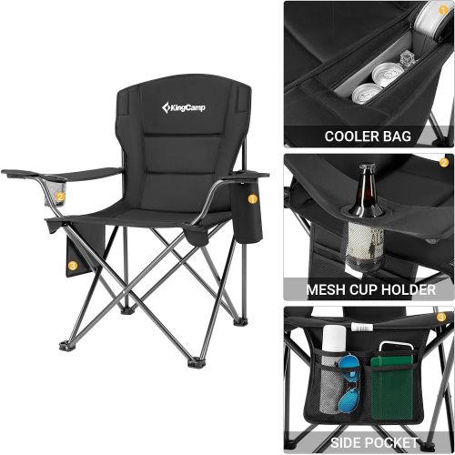  KingCamp Heavy Duty Oversized Folding Outdoor Portable Lawn Adults Chair Accessories Gear for Outside Camp, Sports, 38.5 X 21.6 X 38.5, Black