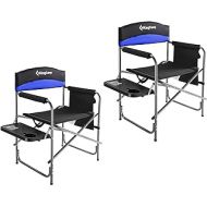 KingCamp 2 Pack Heavy Duty Camping Chair Folding Director Chair Supports 400lbs Oversize Padded Seat Lawn Folding Chair with Side Table and Side Pockets (Black/RoyalBlue)